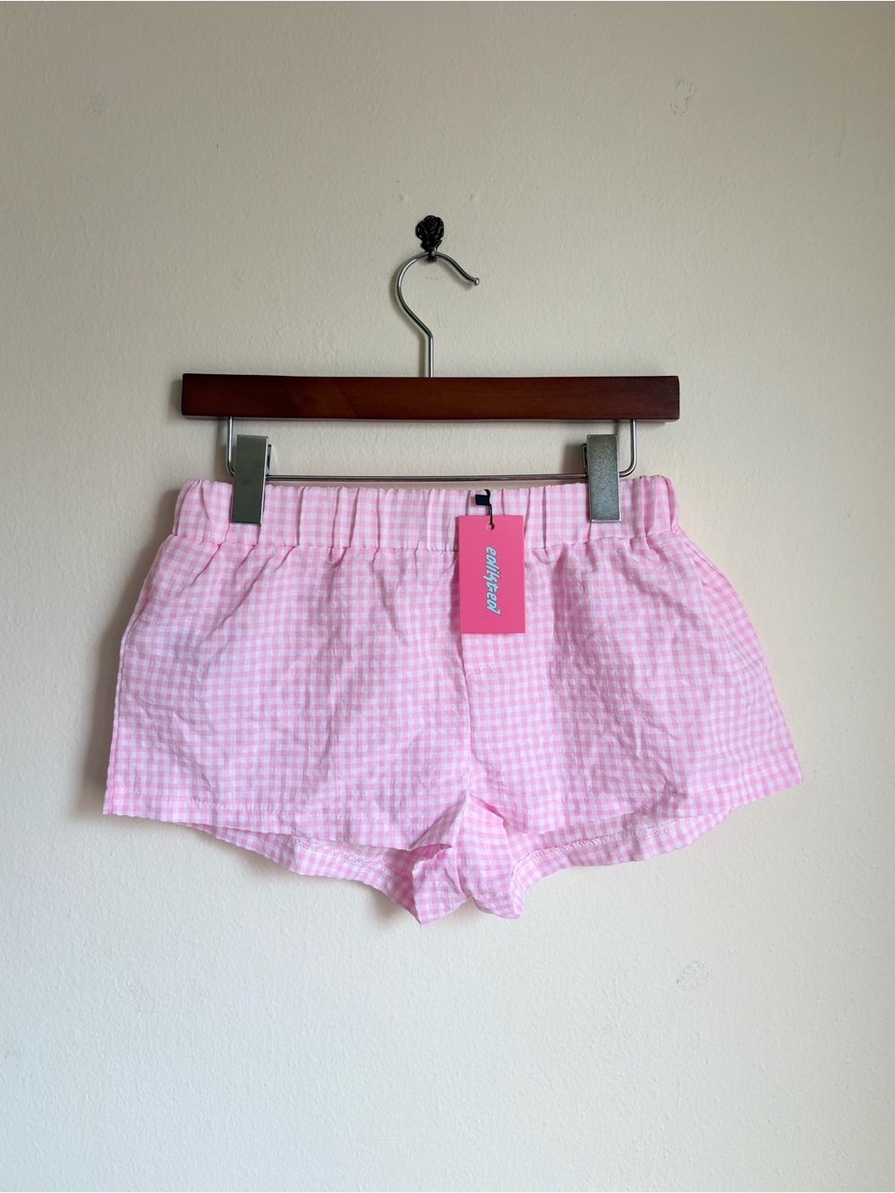 NWT Edikted Pink Gingham Cotton Blend Shorts - Picture 3 of 6